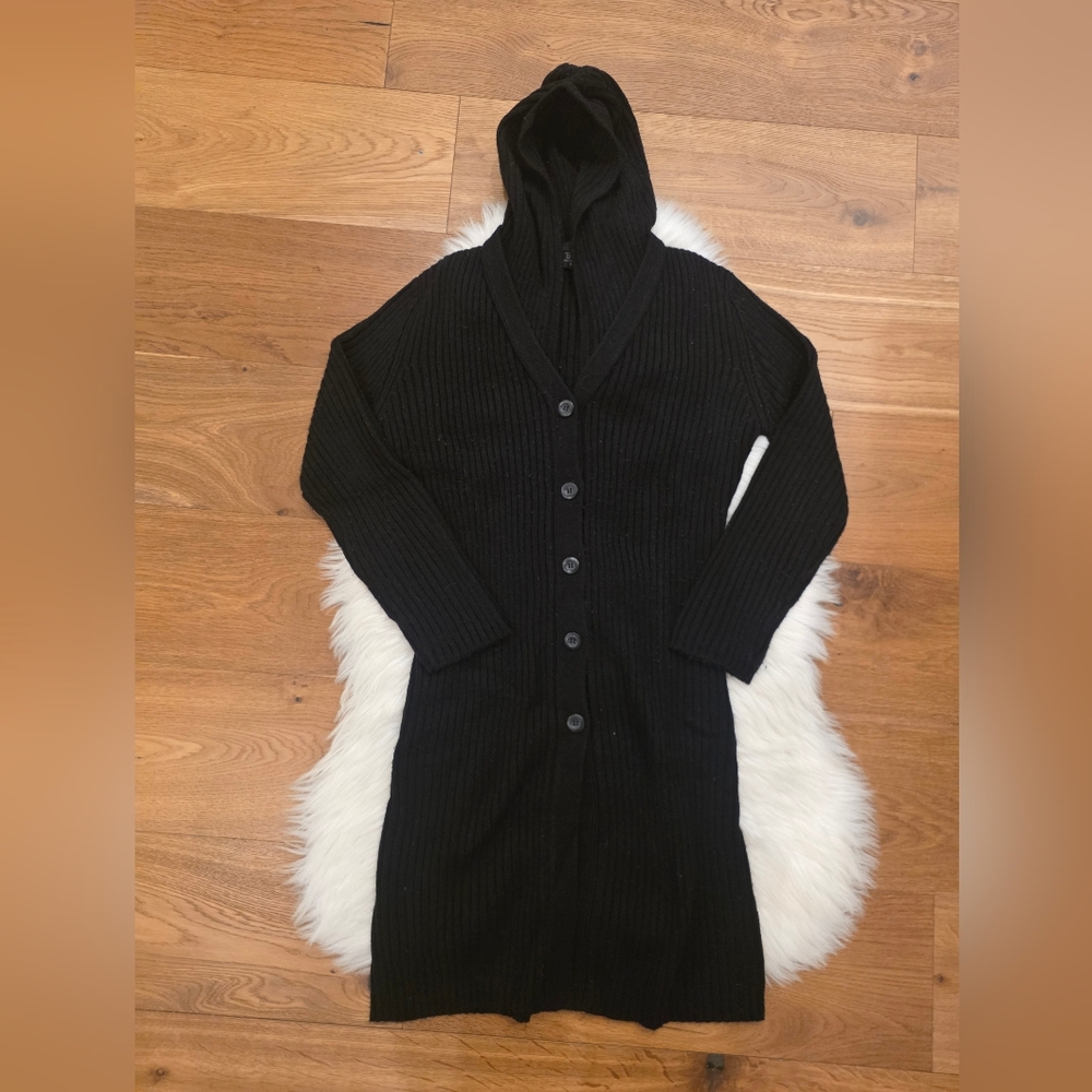 Vintage It's Our Time Black Hooded Ribbed Long Cardigan